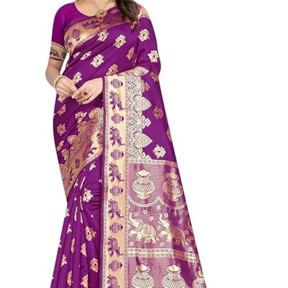 Pure Soft Kanjivaram Silk Saree Banarasi Design Style With Blouse Piece